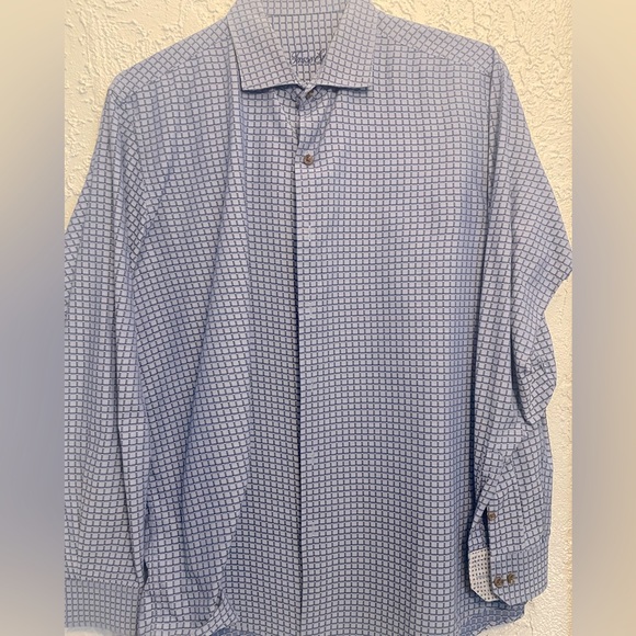 Blue and grey XL checked shirt WITH grey white and black printed XL dress shirt - Picture 1 of 7